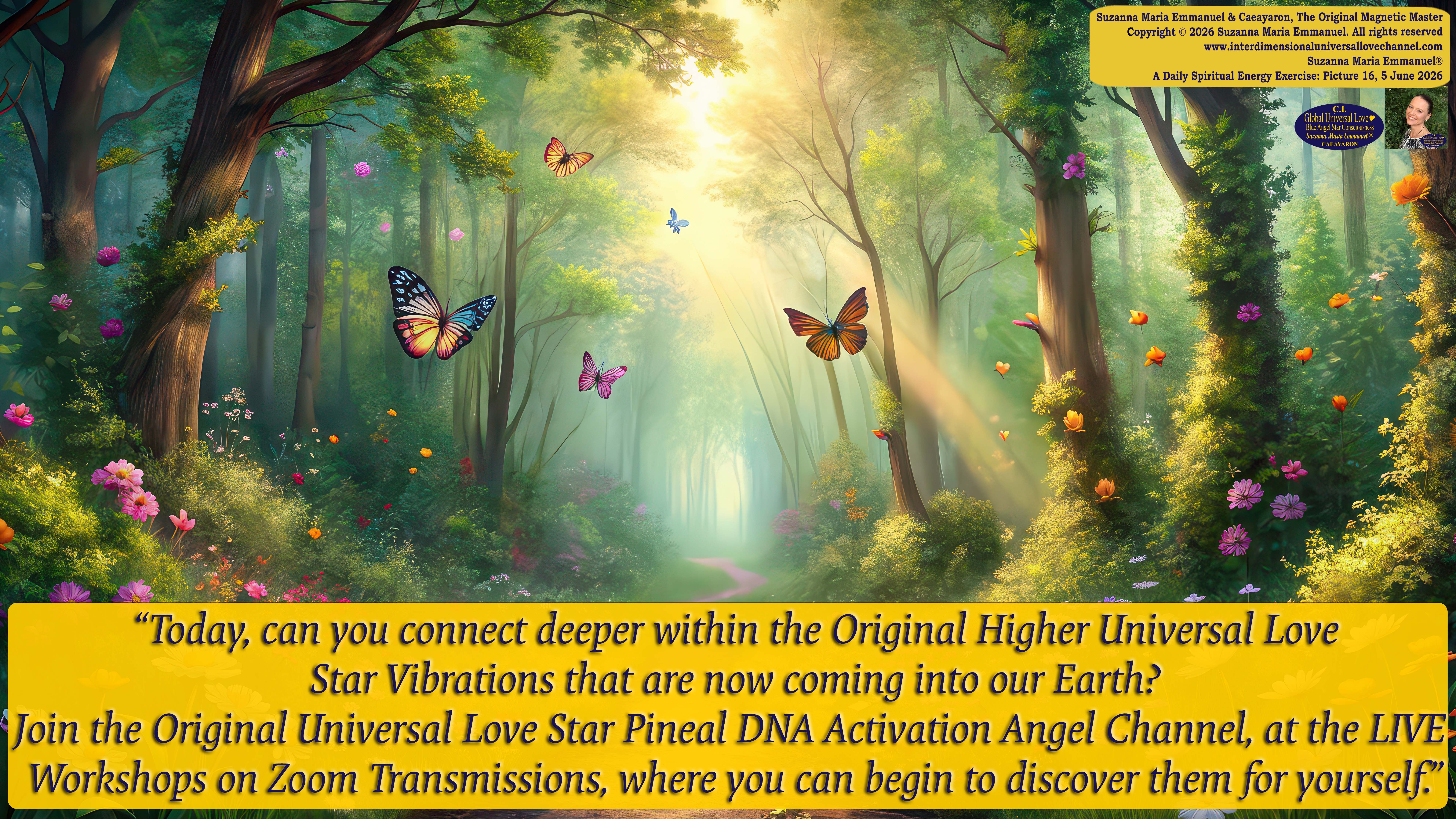 By Suzanna Maria Emmanuel:  "When all Original Sovereign Golden Sun People worked together within The Original Love of The Great Universe, in Divine Love, they all wanted life to begin so much from their own and Original Golden Soul-Sun Activated Hearts, in The Original Golden Soul-Sun Consciousness Dimensions of Love, together as One Field of Energy.  When The Original Sovereign Universal Love, Light and Life Grid Programmer, C.Q. Laeayaraesea, knew all their Greatest Golden Heart Desires from their Original Hearts for Life to exist on their Original Blue Star Planets, in The Love, that is when she could begin to ask CAEAYARON, THE ORIGINAL SOVEREIGN MAGNETIC MASTER, to designate Magnetic Fields for all the Original People to exist in The Love, on The Original Blue Star Planets, within all their Original Golden Soul-Sun Pineal Activated Desires of Love, Life, and their Highest Truth to come in, forever." 