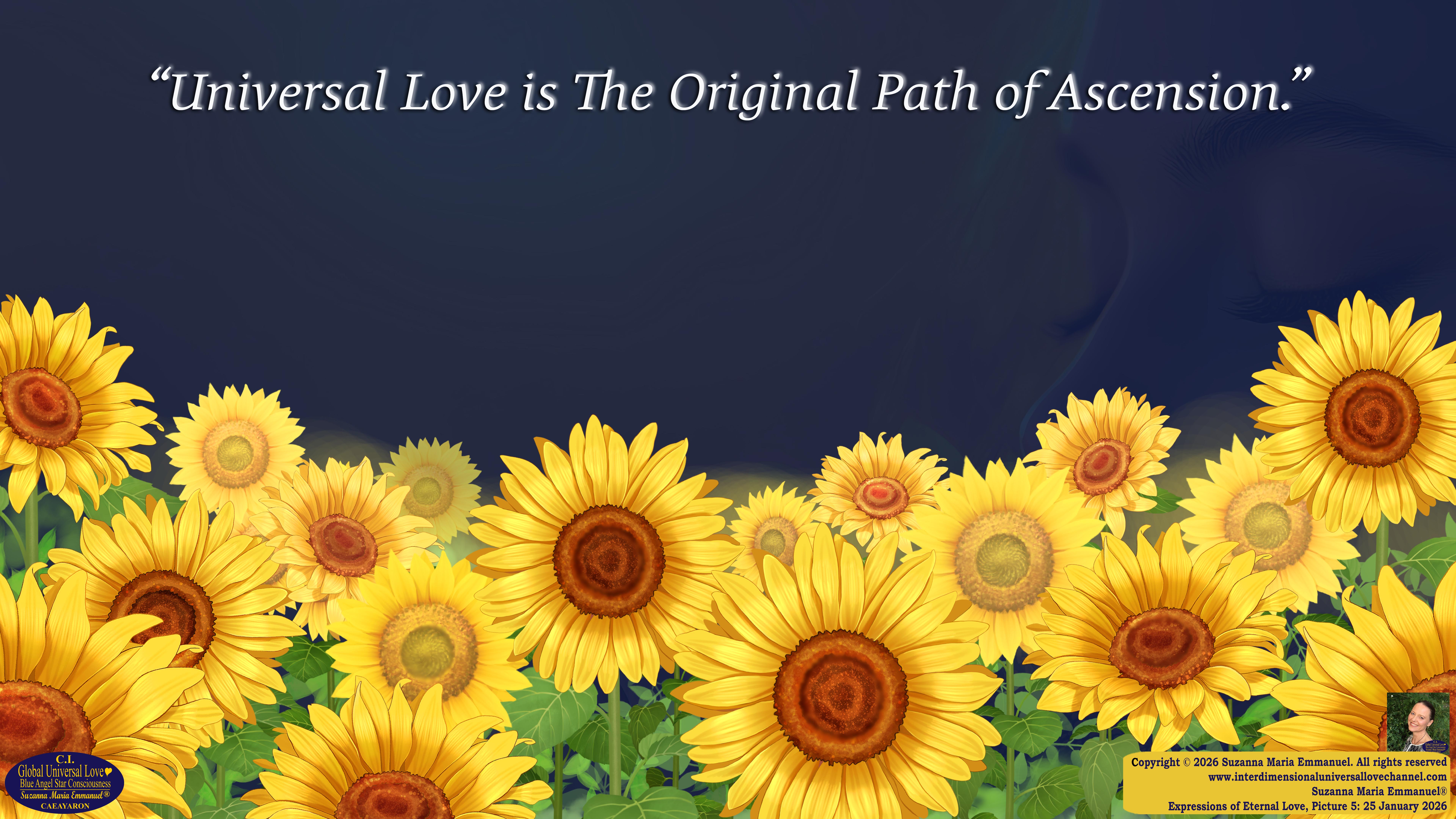 By Suzanna Maria Emmanuel:  "When all Original Sovereign Golden Sun People worked together within The Original Love of The Great Universe, in Divine Love, they all wanted life to begin so much from their own and Original Golden Soul-Sun Activated Hearts, in The Original Golden Soul-Sun Consciousness Dimensions of Love, together as One Field of Energy.  When The Original Sovereign Universal Love, Light and Life Grid Programmer, C.Q. Laeayaraesea, knew all their Greatest Golden Heart Desires from their Original Hearts for Life to exist on their Original Blue Star Planets, in The Love, that is when she could begin to ask CAEAYARON, THE ORIGINAL SOVEREIGN MAGNETIC MASTER, to designate Magnetic Fields for all the Original People to exist in The Love, on The Original Blue Star Planets, within all their Original Golden Soul-Sun Pineal Activated Desires of Love, Life, and their Highest Truth to come in, forever." 