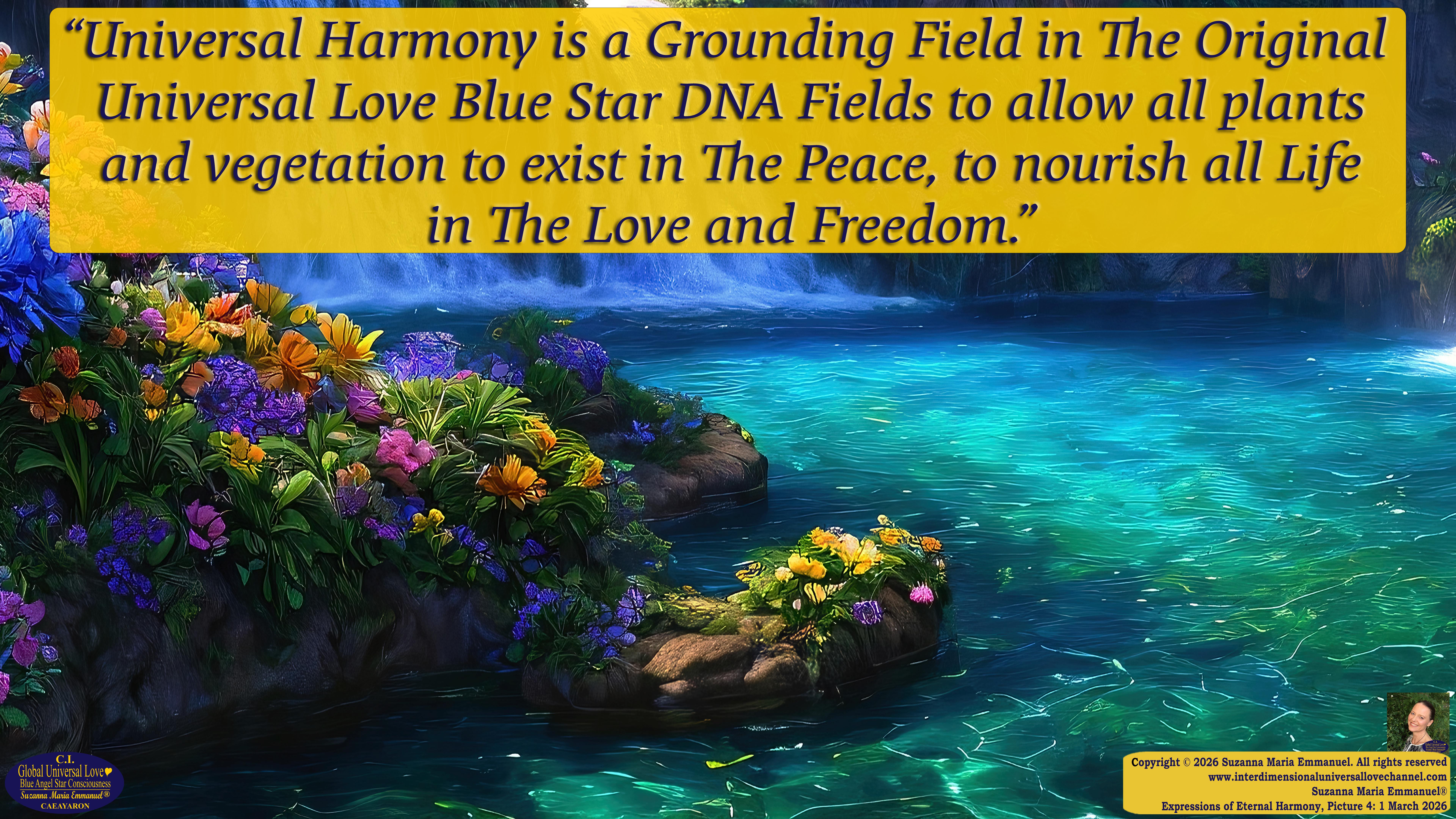 By Suzanna Maria Emmanuel:  "When all Original Sovereign Golden Sun People worked together within The Original Love of The Great Universe, in Divine Love, they all wanted life to begin so much from their own and Original Golden Soul-Sun Activated Hearts, in The Original Golden Soul-Sun Consciousness Dimensions of Love, together as One Field of Energy.  When The Original Sovereign Universal Love, Light and Life Grid Programmer, C.Q. Laeayaraesea, knew all their Greatest Golden Heart Desires from their Original Hearts for Life to exist on their Original Blue Star Planets, in The Love, that is when she could begin to ask CAEAYARON, THE ORIGINAL SOVEREIGN MAGNETIC MASTER, to designate Magnetic Fields for all the Original People to exist in The Love, on The Original Blue Star Planets, within all their Original Golden Soul-Sun Pineal Activated Desires of Love, Life, and their Highest Truth to come in, forever." 