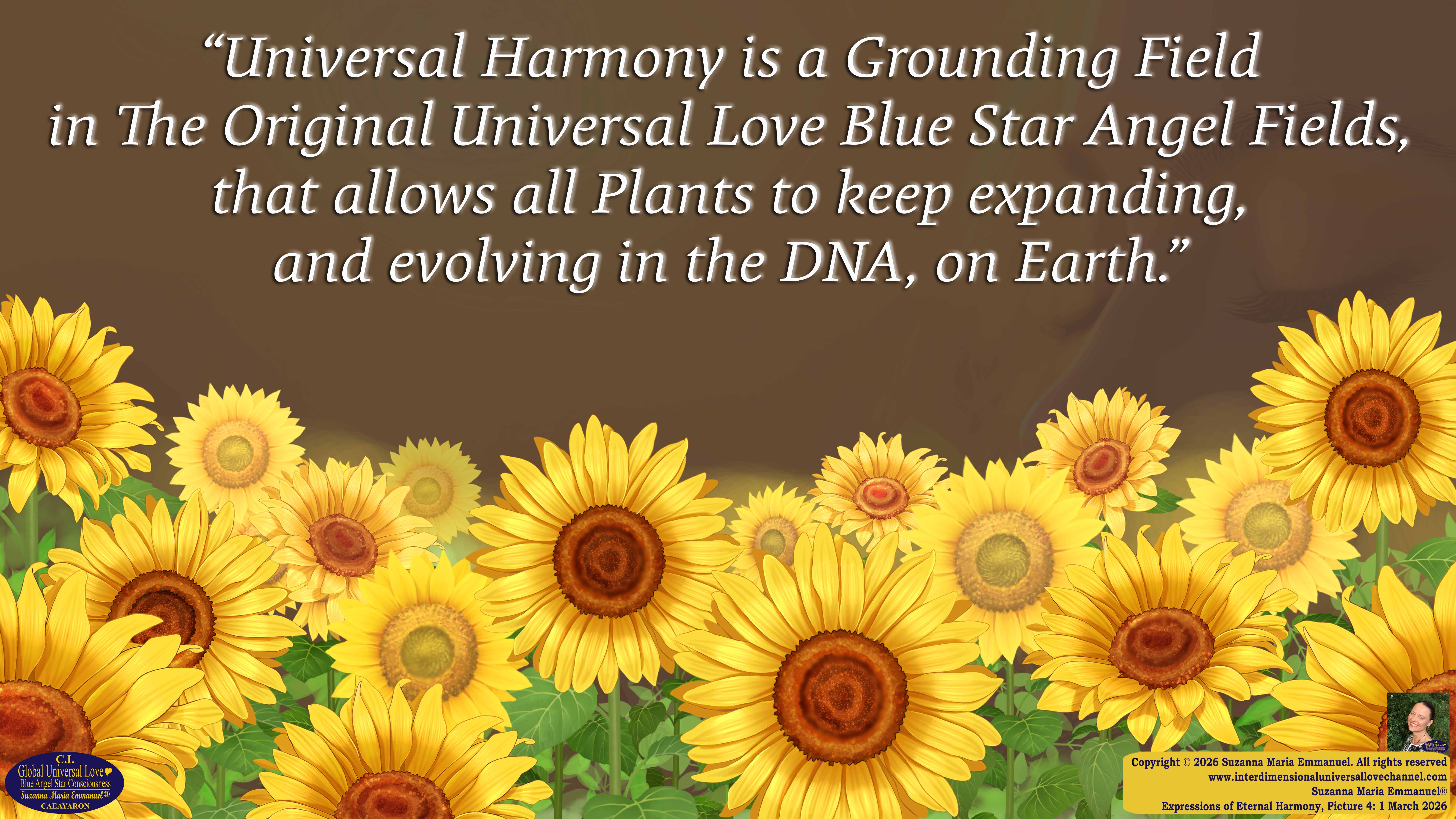 By Suzanna Maria Emmanuel:  "When all Original Sovereign Golden Sun People worked together within The Original Love of The Great Universe, in Divine Love, they all wanted life to begin so much from their own and Original Golden Soul-Sun Activated Hearts, in The Original Golden Soul-Sun Consciousness Dimensions of Love, together as One Field of Energy.  When The Original Sovereign Universal Love, Light and Life Grid Programmer, C.Q. Laeayaraesea, knew all their Greatest Golden Heart Desires from their Original Hearts for Life to exist on their Original Blue Star Planets, in The Love, that is when she could begin to ask CAEAYARON, THE ORIGINAL SOVEREIGN MAGNETIC MASTER, to designate Magnetic Fields for all the Original People to exist in The Love, on The Original Blue Star Planets, within all their Original Golden Soul-Sun Pineal Activated Desires of Love, Life, and their Highest Truth to come in, forever." 